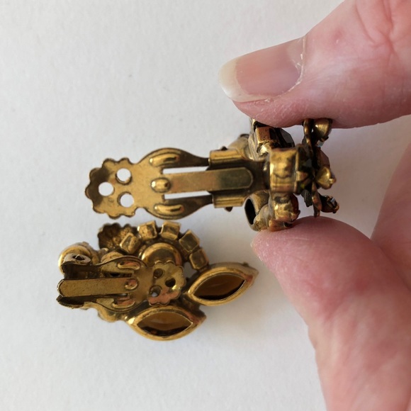 Juliana Rhinestone Brooch & Earrings, Floral Leaf Design, Fall Colors, Vintage - Picture 4 of 13